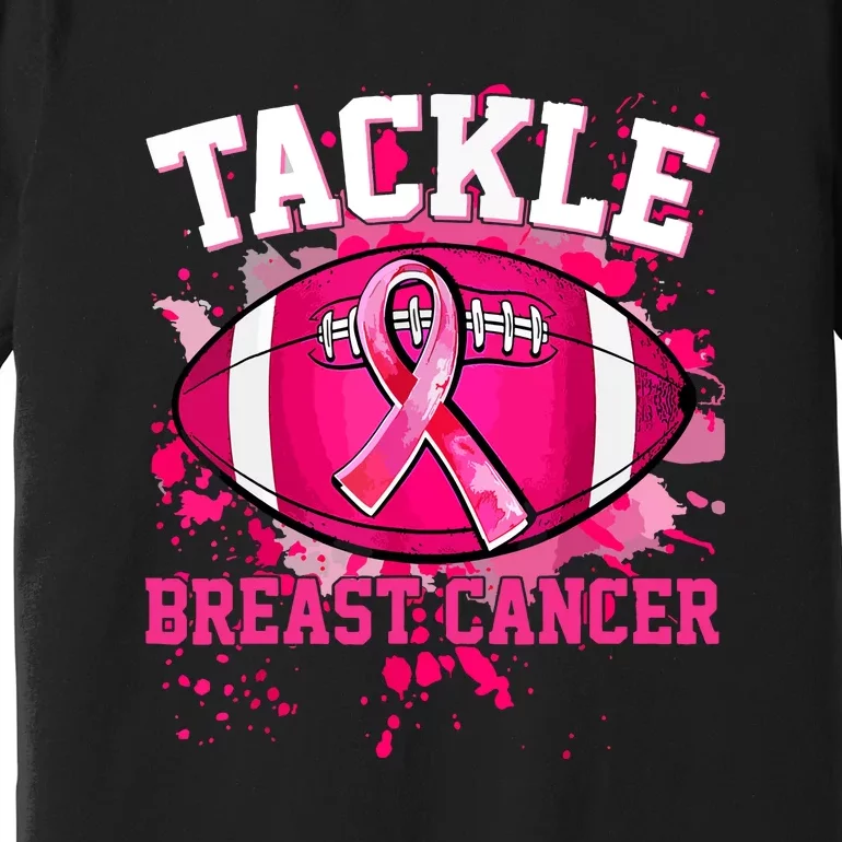 Pink Ribbon Tackle Football Breast Cancer Awareness Gift Premium T-Shirt