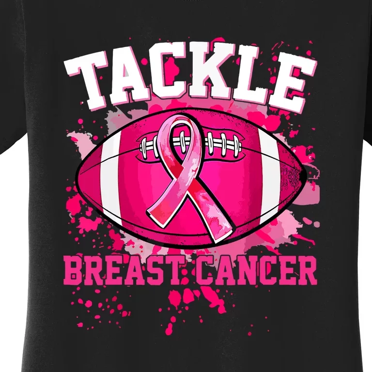 Pink Ribbon Tackle Football Breast Cancer Awareness Gift Women's T-Shirt