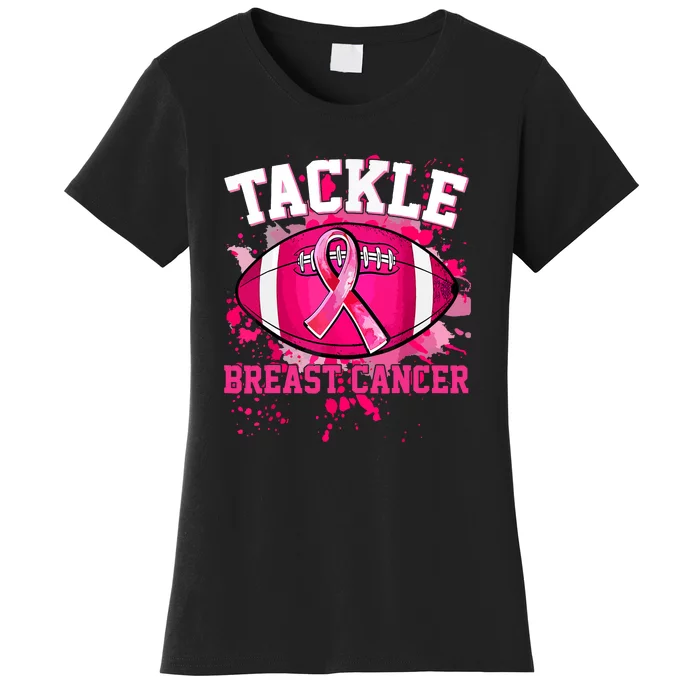 Pink Ribbon Tackle Football Breast Cancer Awareness Gift Women's T-Shirt