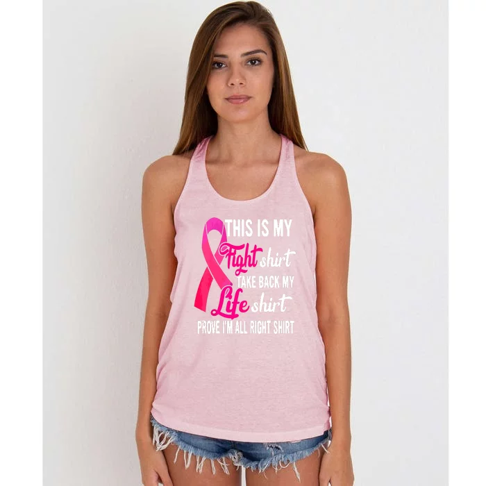 Pink Ribbon This Is My Fight Funny Breast Cancer Awareness Gift Women's Knotted Racerback Tank