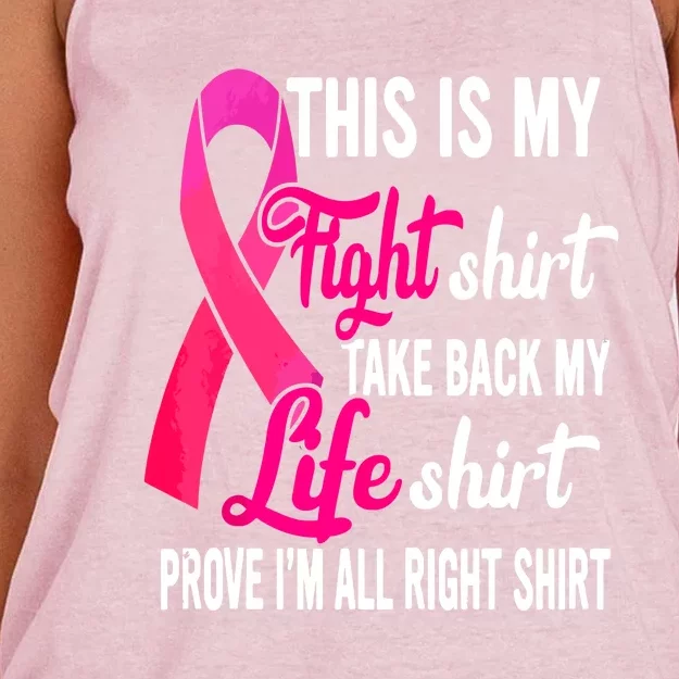 Pink Ribbon This Is My Fight Funny Breast Cancer Awareness Gift Women's Knotted Racerback Tank