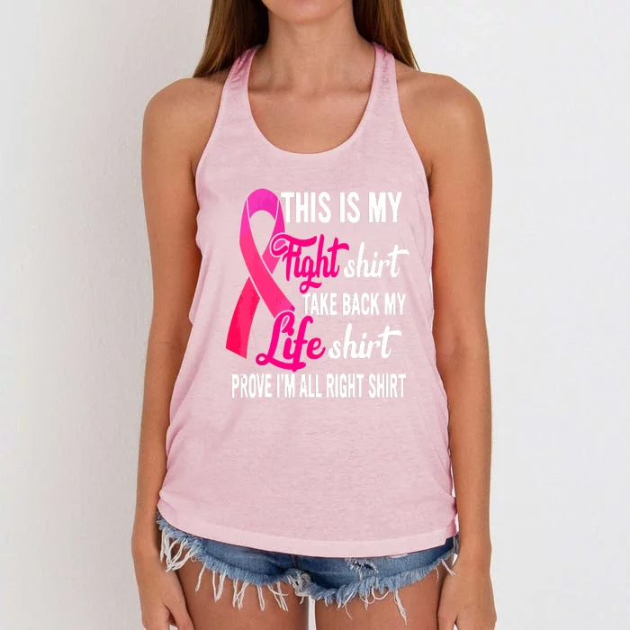 Pink Ribbon This Is My Fight Funny Breast Cancer Awareness Gift Women's Knotted Racerback Tank