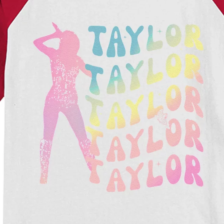 Personalized Retro Taylor First Name Groovy Birthday Kids Colorblock Raglan Jersey