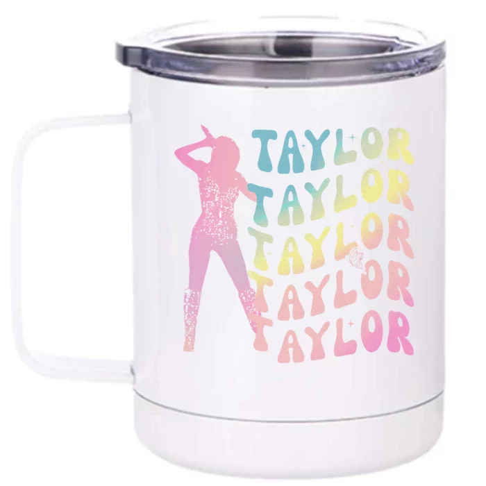 Personalized Retro Taylor First Name Groovy Birthday Front & Back 12oz Stainless Steel Tumbler Cup