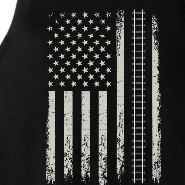 Patriotic Railroad Trains American Flag Trains Lovers Ladies Tri-Blend Wicking Tank