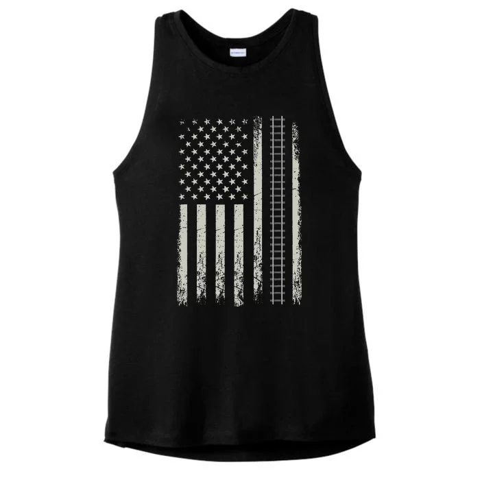 Patriotic Railroad Trains American Flag Trains Lovers Ladies Tri-Blend Wicking Tank