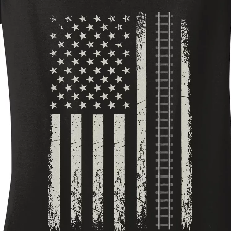 Patriotic Railroad Trains American Flag Trains Lovers Women's V-Neck T-Shirt