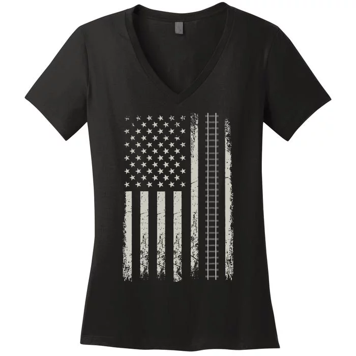 Patriotic Railroad Trains American Flag Trains Lovers Women's V-Neck T-Shirt