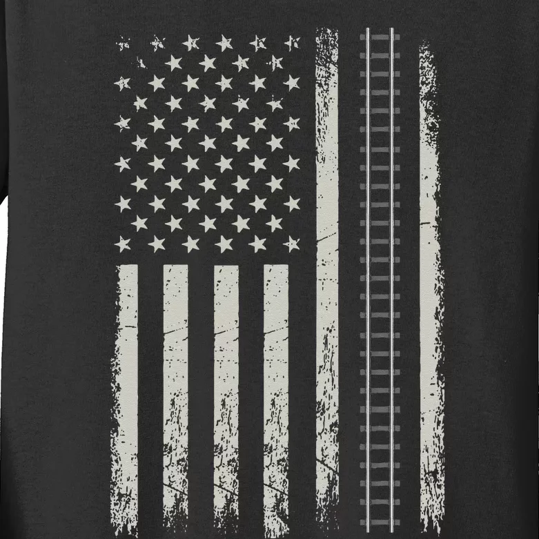 Patriotic Railroad Trains American Flag Trains Lovers Kids Long Sleeve Shirt