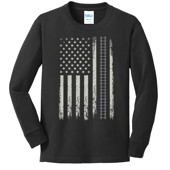 Patriotic Railroad Trains American Flag Trains Lovers Kids Long Sleeve Shirt