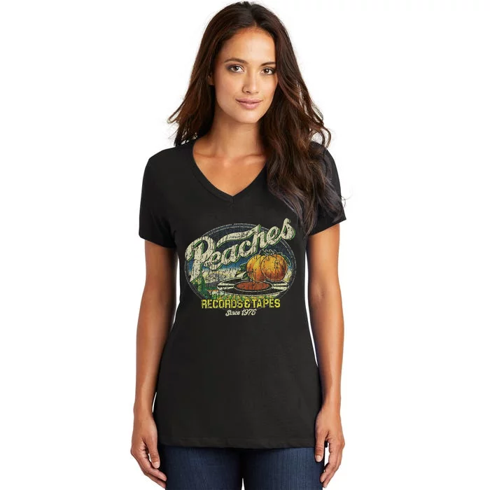 Peaches Records & Tapes 1975 Women's V-Neck T-Shirt