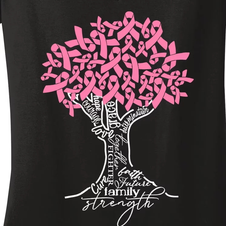 Pink Ribbon Tree Breast Cancer Fighter Breast Cancer Awareness Cancer Women's V-Neck T-Shirt