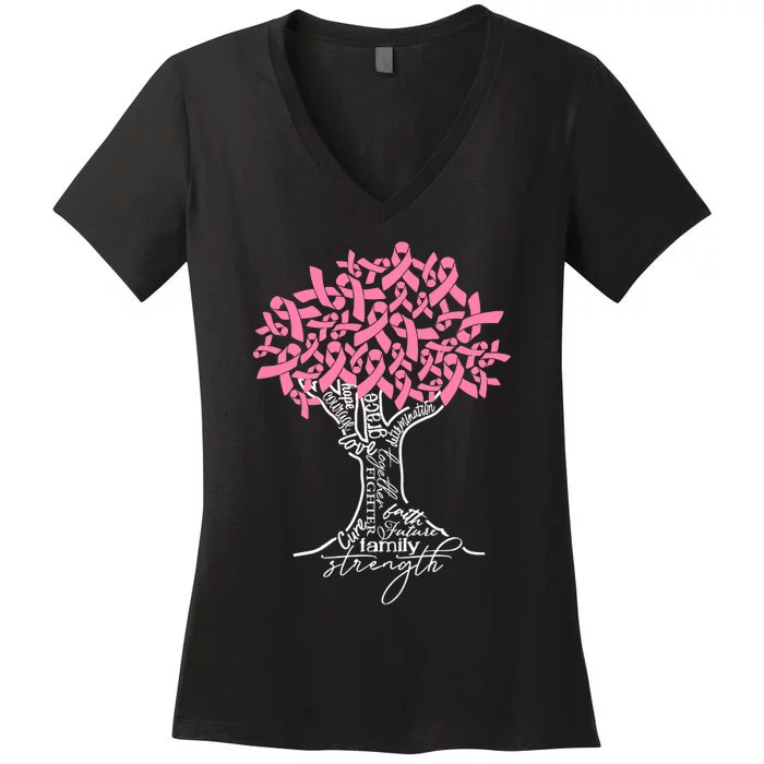 Pink Ribbon Tree Breast Cancer Fighter Breast Cancer Awareness Cancer Women's V-Neck T-Shirt