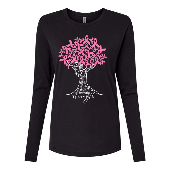 Pink Ribbon Tree Breast Cancer Fighter Womens Cotton Relaxed Long Sleeve T-Shirt