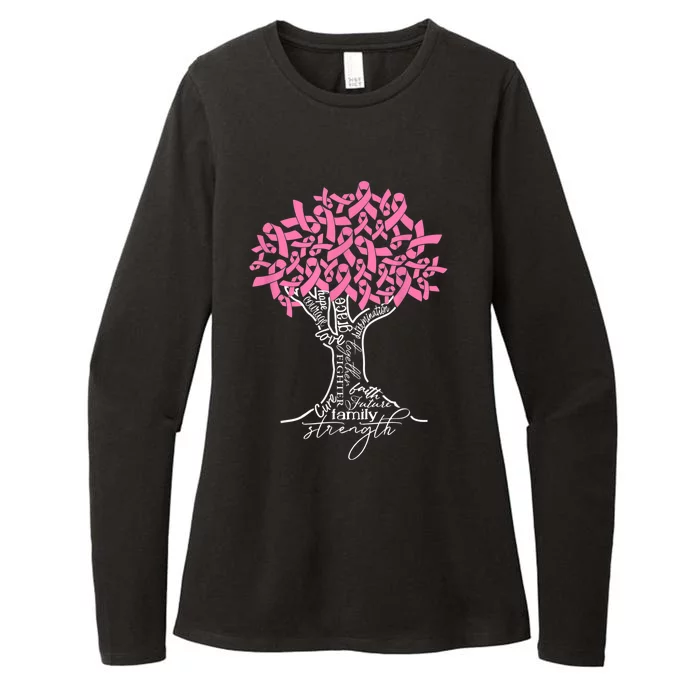 Pink Ribbon Tree Breast Cancer Fighter Womens CVC Long Sleeve Shirt