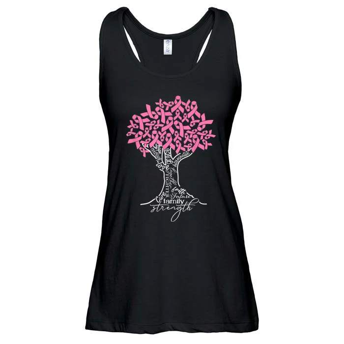 Pink Ribbon Tree Breast Cancer Fighter Ladies Essential Flowy Tank