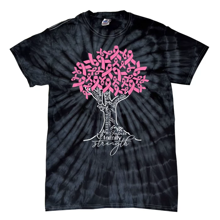 Pink Ribbon Tree Breast Cancer Fighter Tie-Dye T-Shirt