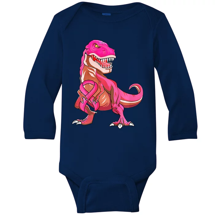 Pink Ribbon TRex Breast Cancer Awareness Baby Long Sleeve Bodysuit