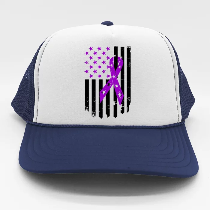 Purple Ribbon US Flag Epileptic Epilepsy Awareness Month Trucker Hat