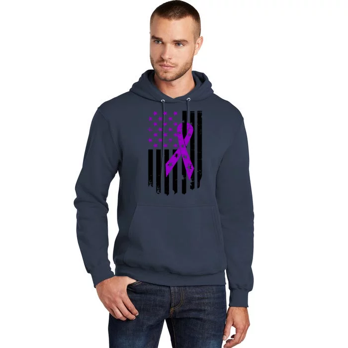 Purple Ribbon US Flag Epileptic Epilepsy Awareness Month Tall Hoodie