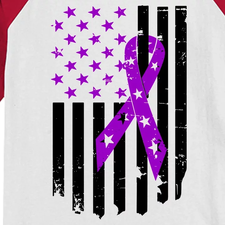 Purple Ribbon US Flag Epileptic Epilepsy Awareness Month Kids Colorblock Raglan Jersey