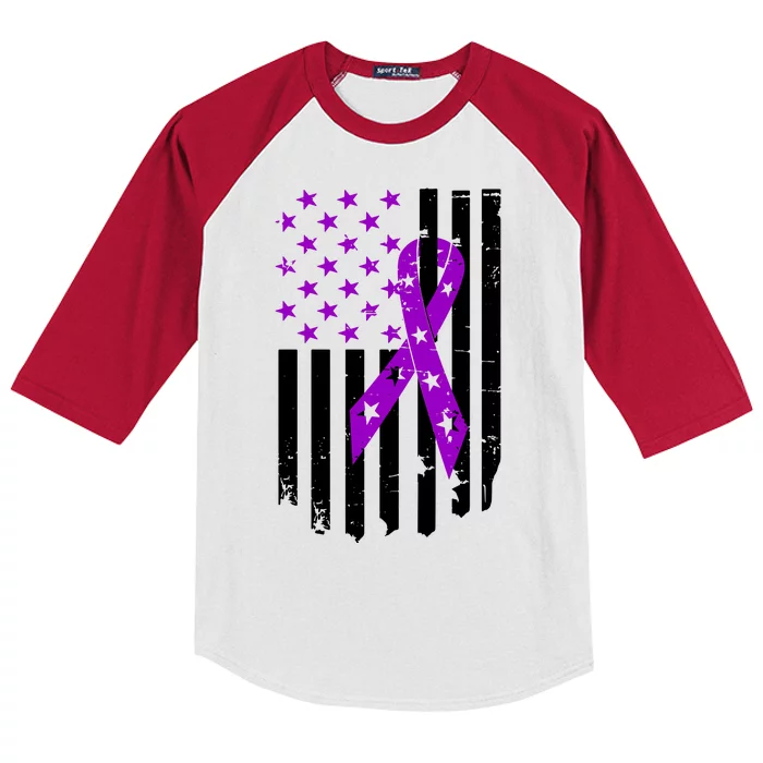 Purple Ribbon US Flag Epileptic Epilepsy Awareness Month Kids Colorblock Raglan Jersey