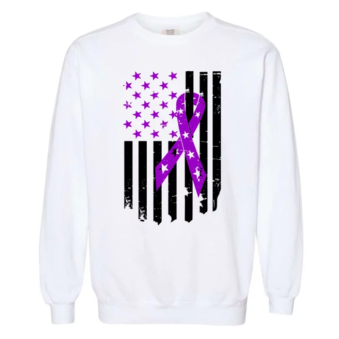 Purple Ribbon US Flag Epileptic Epilepsy Awareness Month Garment-Dyed Sweatshirt