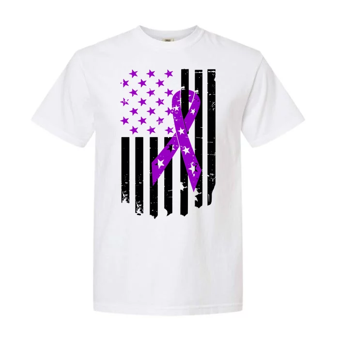 Purple Ribbon US Flag Epileptic Epilepsy Awareness Month Garment-Dyed Heavyweight T-Shirt