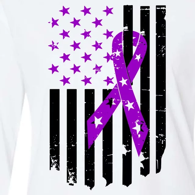 Purple Ribbon US Flag Epileptic Epilepsy Awareness Month Womens Cotton Relaxed Long Sleeve T-Shirt