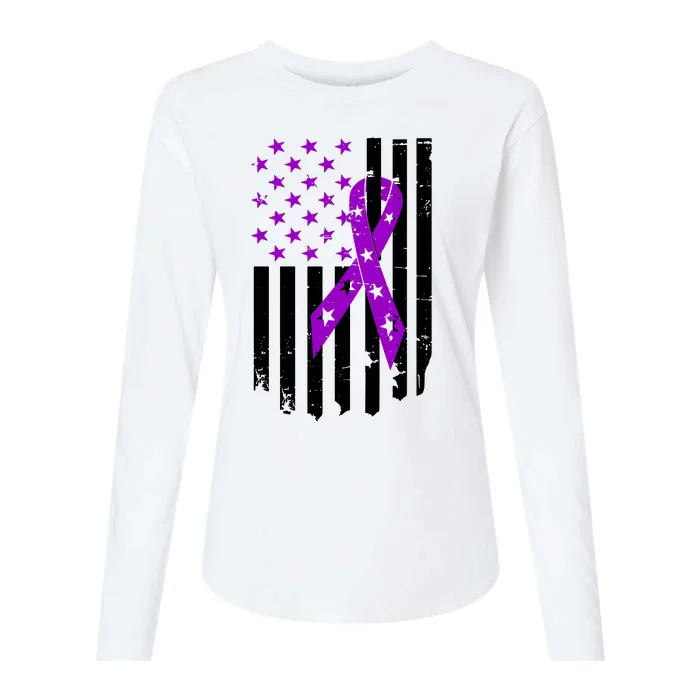 Purple Ribbon US Flag Epileptic Epilepsy Awareness Month Womens Cotton Relaxed Long Sleeve T-Shirt