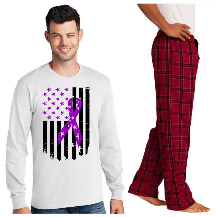 Purple Ribbon US Flag Epileptic Epilepsy Awareness Month Long Sleeve Pajama Set