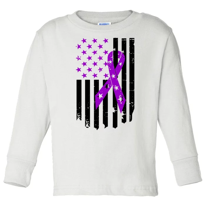 Purple Ribbon US Flag Epileptic Epilepsy Awareness Month Toddler Long Sleeve Shirt