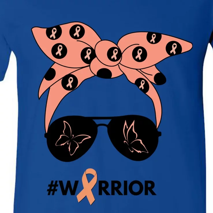 Peach Ribbon Uterine Endometrial Cancer Warrior Bandana Gift V-Neck T-Shirt