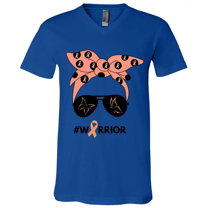 Peach Ribbon Uterine Endometrial Cancer Warrior Bandana Gift V-Neck T-Shirt