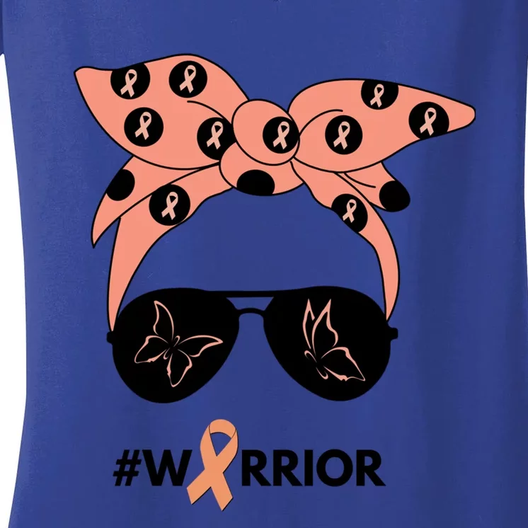 Peach Ribbon Uterine Endometrial Cancer Warrior Bandana Gift Women's V-Neck T-Shirt