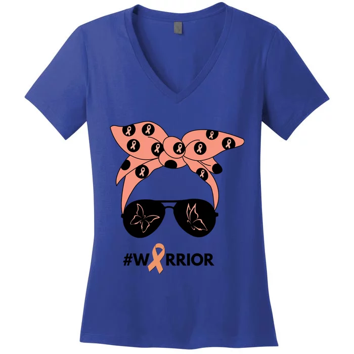 Peach Ribbon Uterine Endometrial Cancer Warrior Bandana Gift Women's V-Neck T-Shirt