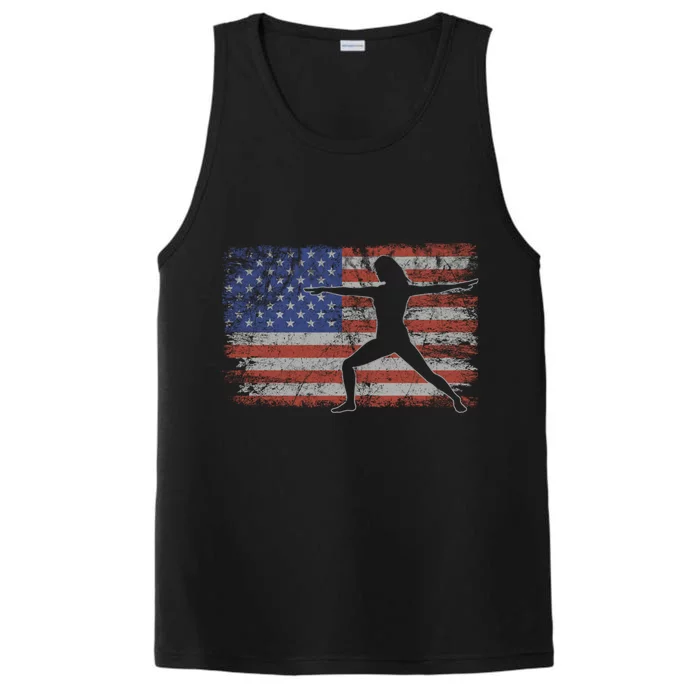 Pilates Retro Usa Flag Fitness 4th Of July Pilates Cool Gift Performance Tank