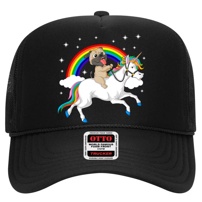 Pug Riding Unicorn High Crown Mesh Trucker Hat