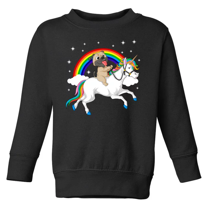 Pug Riding Unicorn Toddler Sweatshirt