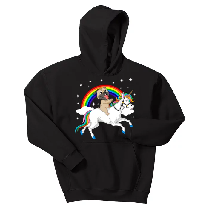 Pug Riding Unicorn Kids Hoodie