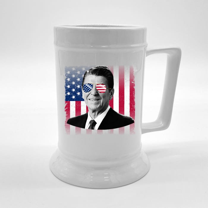 President Reagan Usa Flag Patriotic American 4th Of July Gift Front & Back Beer Stein