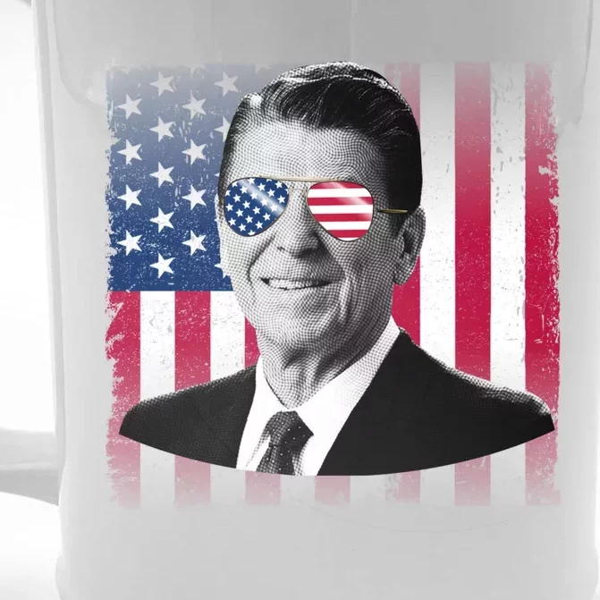 President Reagan Usa Flag Patriotic American 4th Of July Gift Front & Back Beer Stein