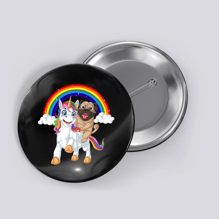 Pug Riding Unicorn Button