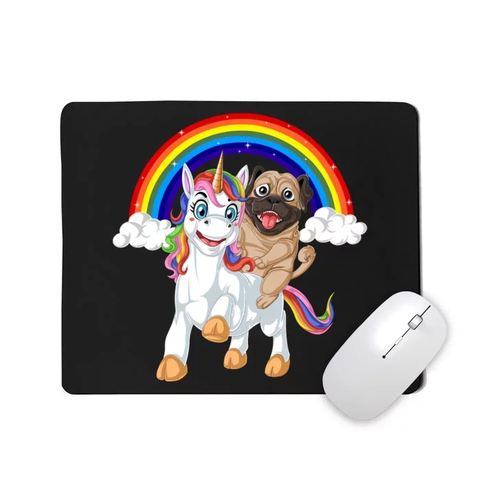 Pug Riding Unicorn Mousepad