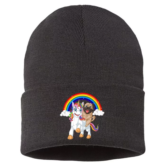 Pug Riding Unicorn Sustainable Knit Beanie