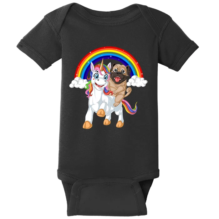 Pug Riding Unicorn Baby Bodysuit