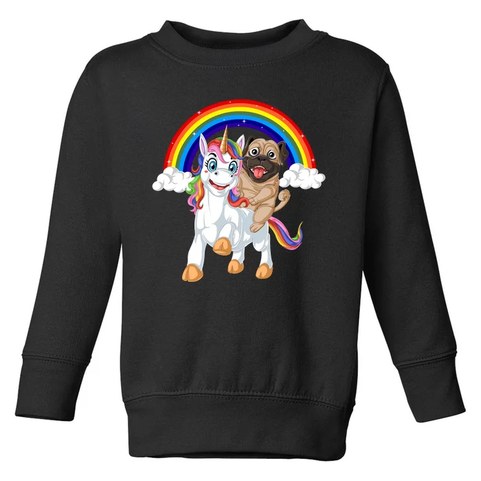 Pug Riding Unicorn Toddler Sweatshirt