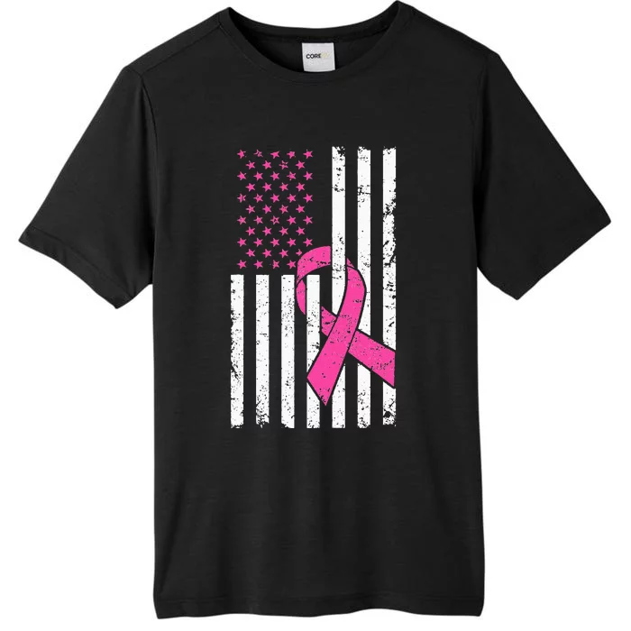 Pink Ribbon USA American Flag Breast Cancer Prevention ChromaSoft Performance T-Shirt