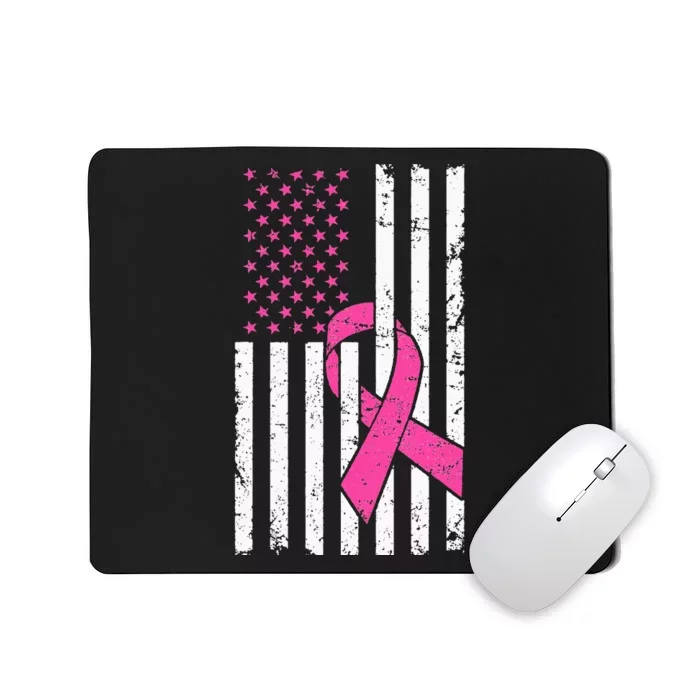 Pink Ribbon USA American Flag Breast Cancer Prevention Mousepad