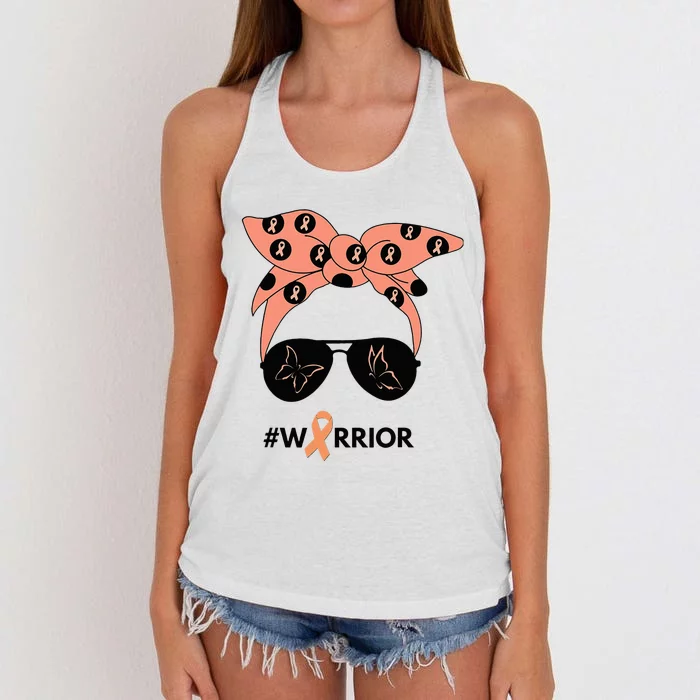 Peach Ribbon Uterine Endometrial Cancer Warrior Bandana Women's Knotted Racerback Tank